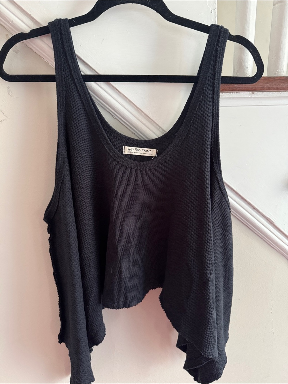 We The Free Black Ribbed Tank with Raw-Edge Hem